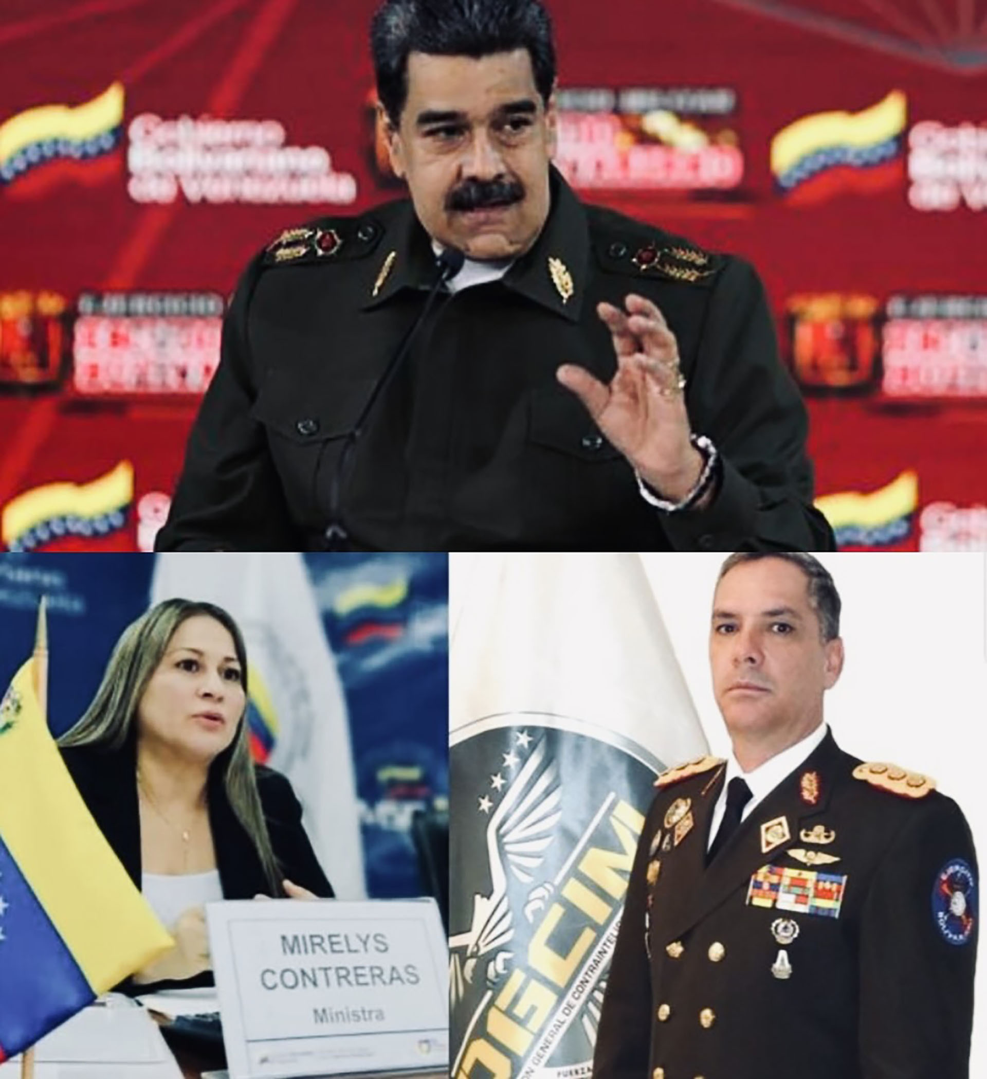 Nicolas Maduro, Ministra Mirelys Contreras y MG Iván Hernández Dala. En ellos recae la vida del comandante Marín Chaparro
