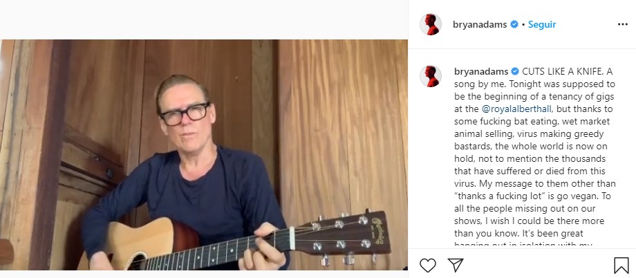 El mensaje de Bryan Adams en Instagram