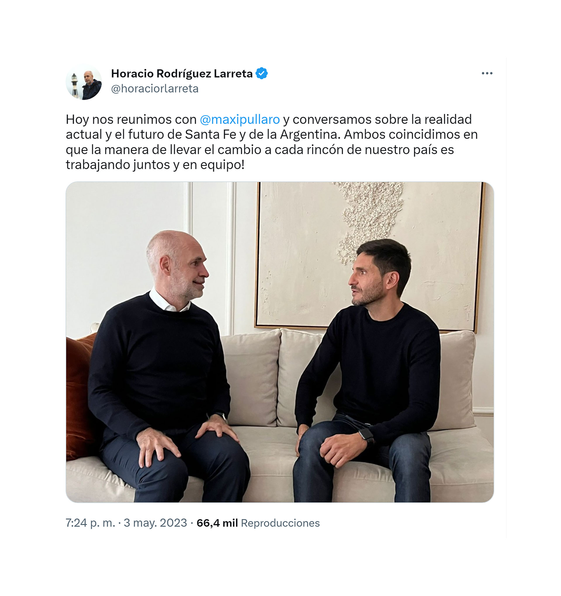 Horacio Rodríguez Larreta con Maximiliano Pullaro, el candidato que apoyan Gerardo Morales y Martín Lousteau