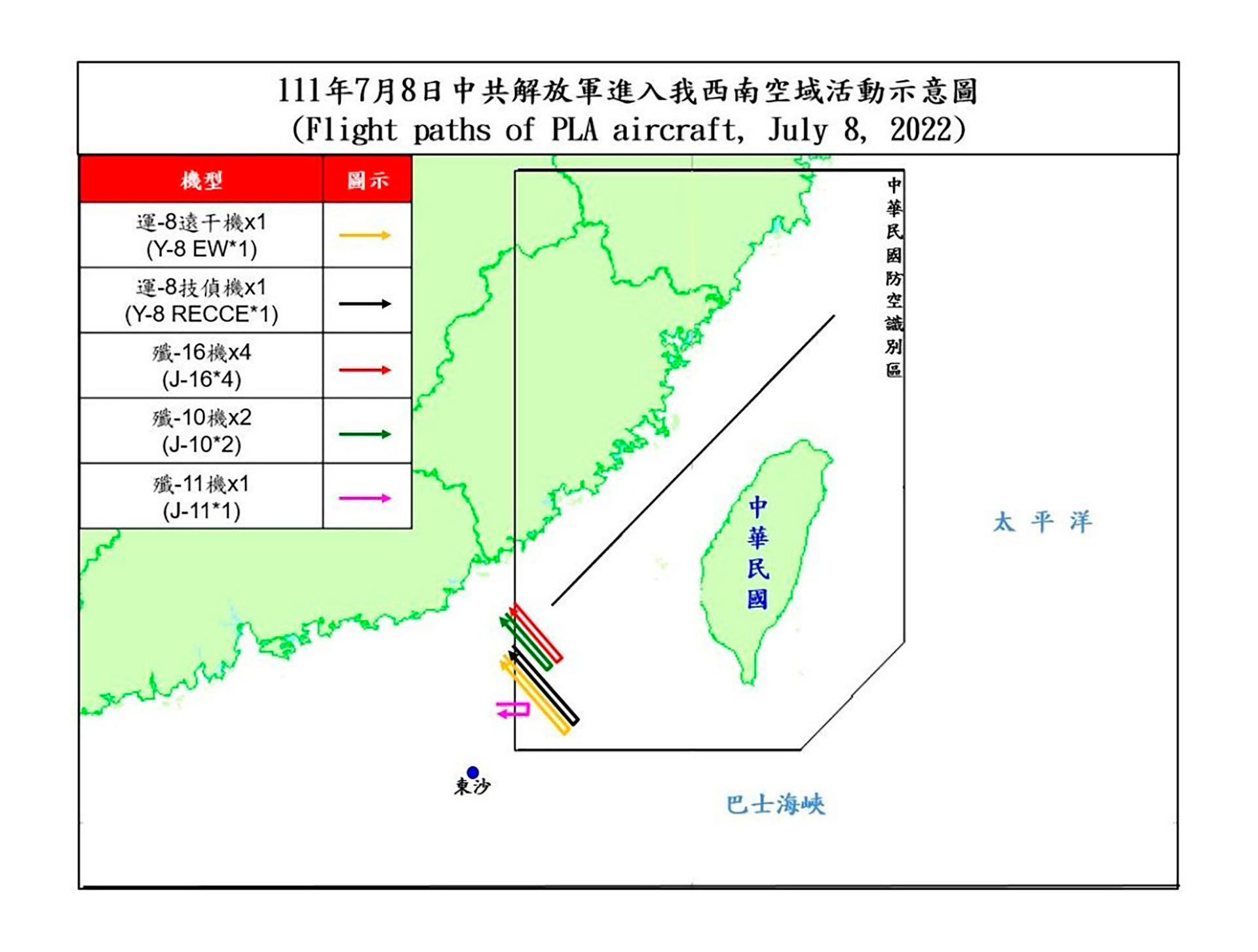 Incursión de aviones chinos sobre espacio aéreo de Taiwán 
(MINISTERIO DE DEFENSA DE TAIWÁN)