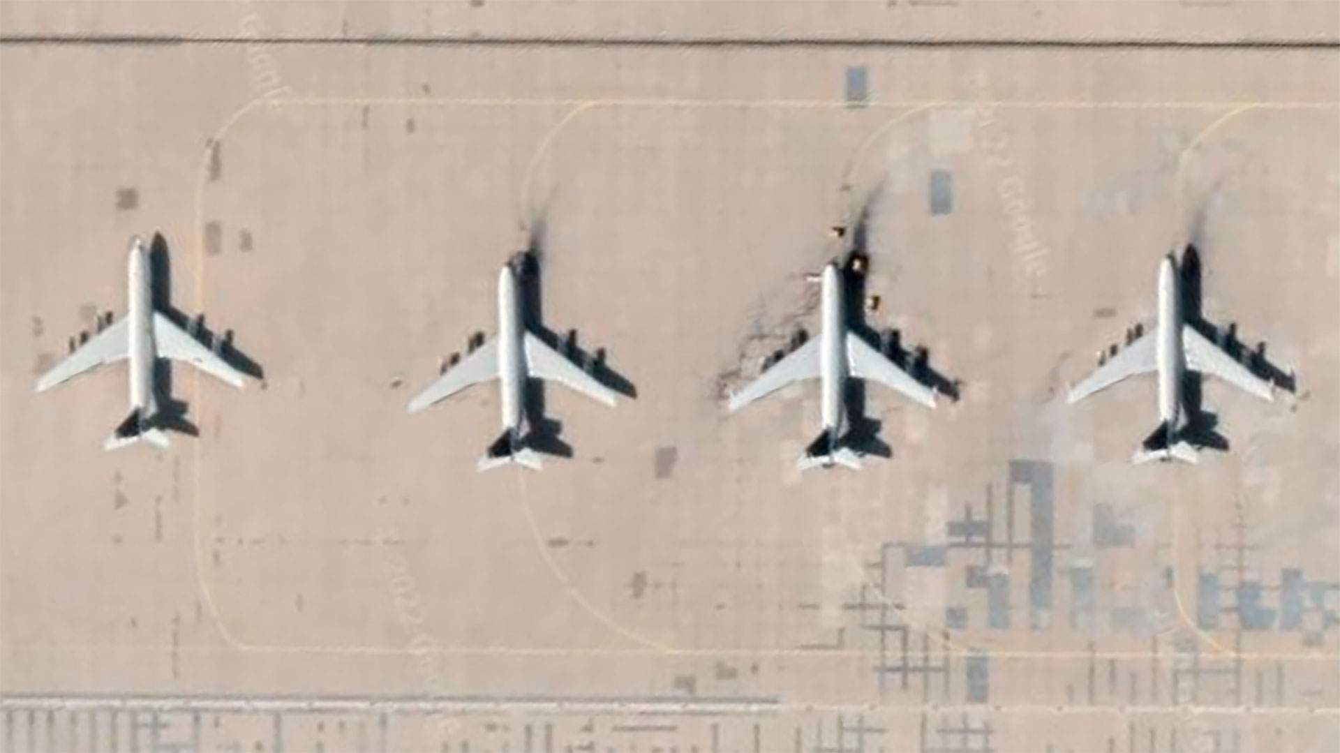Four aircraft parked at the Mehrabad International Airport in Iran.  (Google Earth screenshot)