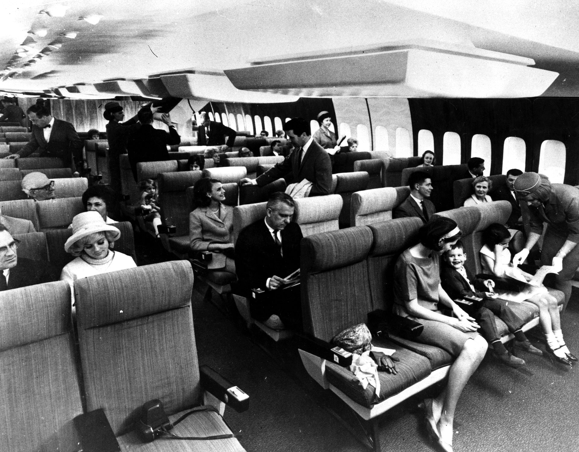 1968: Life-size model of the Boeing 747 passenger plane.  Alan Band/Keystone/Getty Images