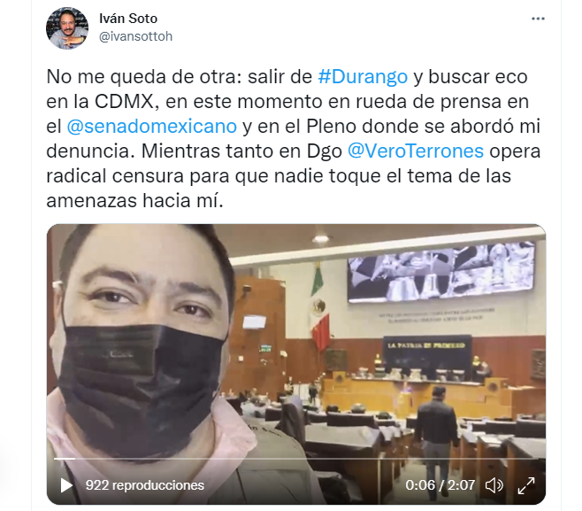 Iván Soto denunció a José Rosas Aispuro Torres (Captura de pantalla)