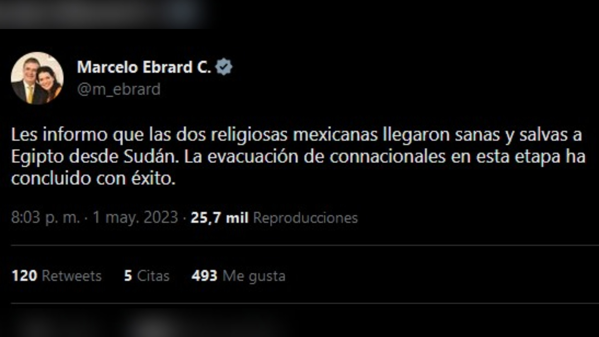 Marcelo Ebrard confirmó salida de mexicanos de Sudán. (Twitter/@m_ebrard)
