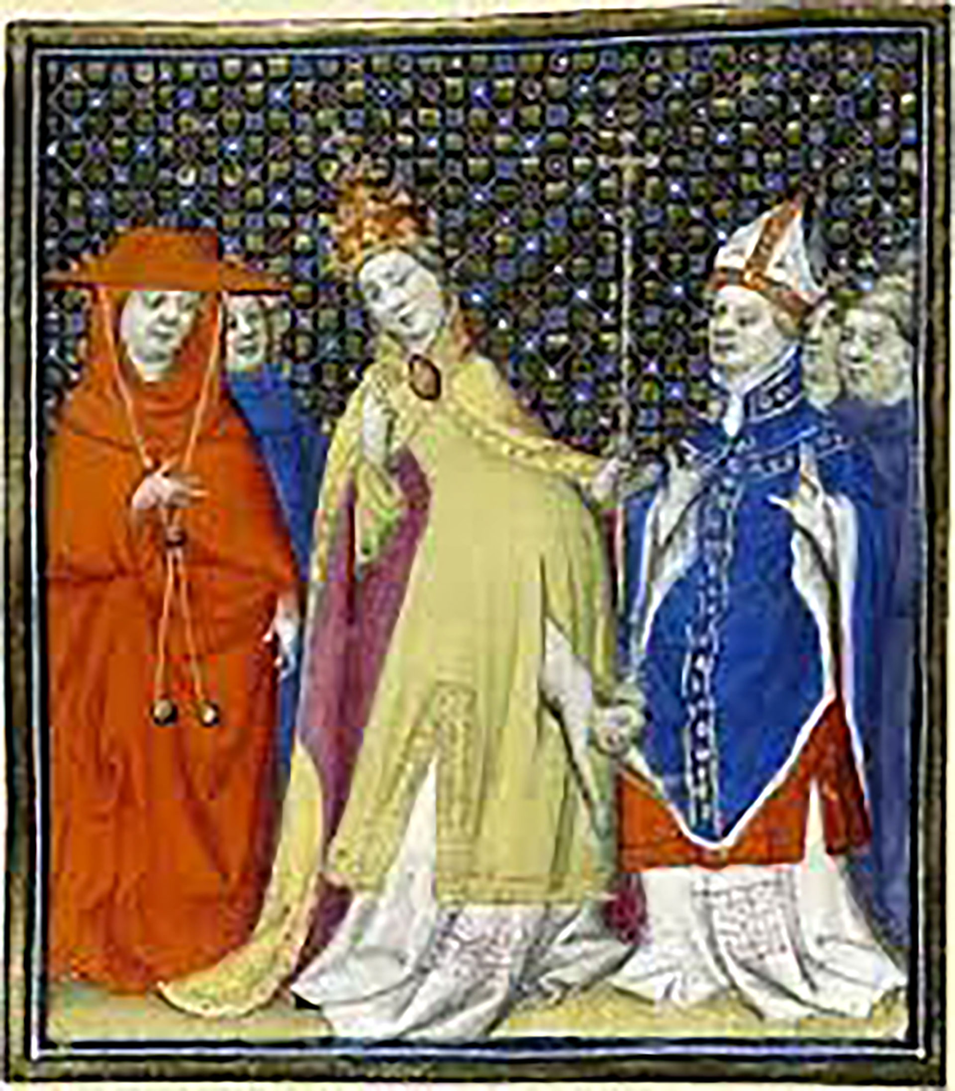 Ilustración de la Papisa Juana con su bebé