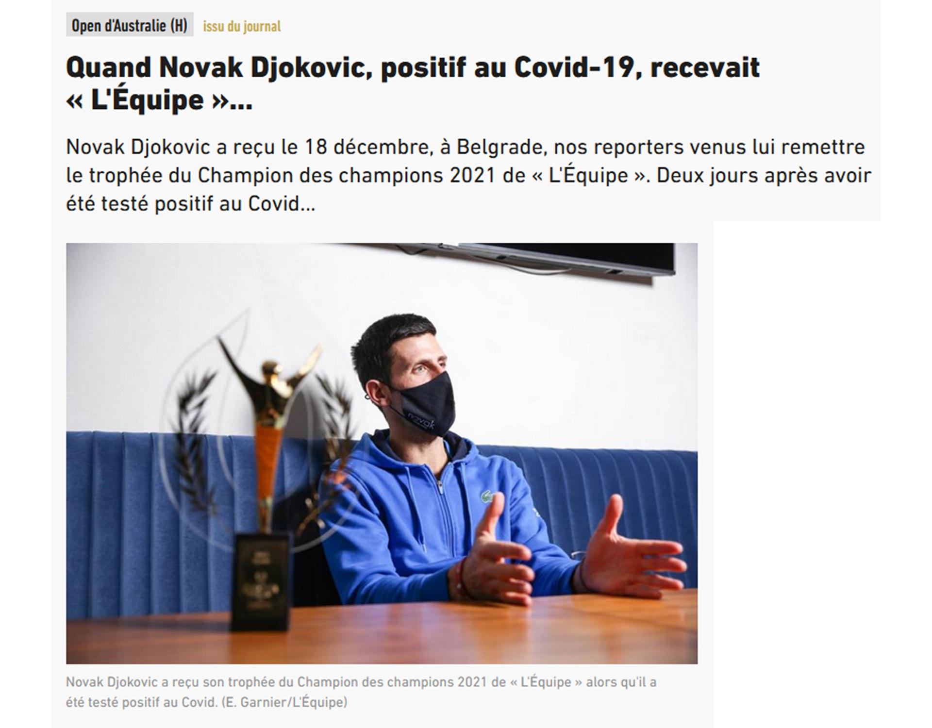 El periodista Franck Ramella dio detalles de su encuentro con Novak Djokovic (L'Equipe)