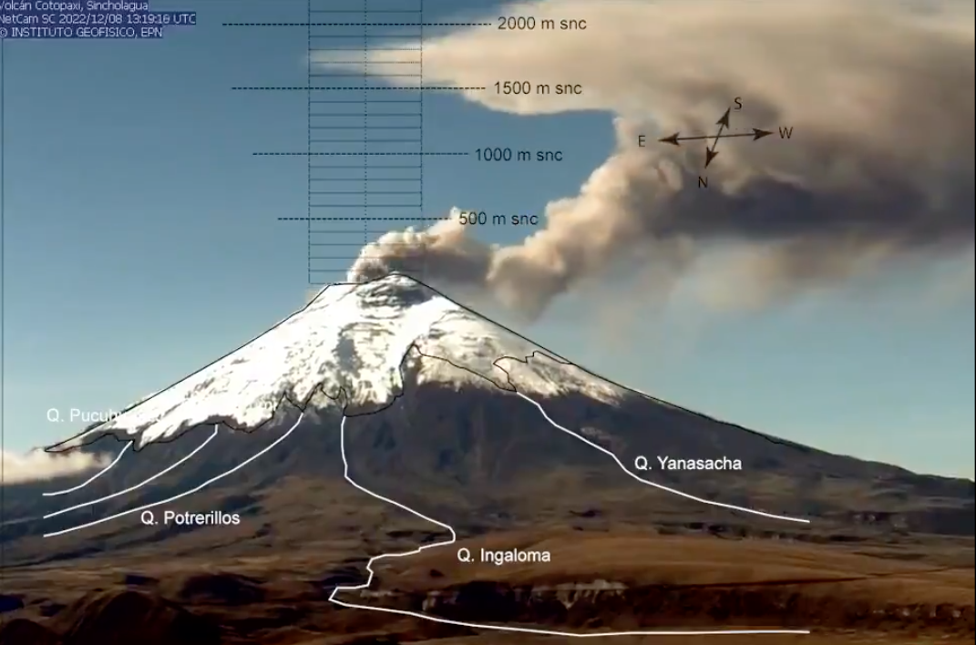 La última emisión de ceniza del volcán Cotopaxi, en Ecuador, alcanzó un kilómetro de altura desde el cráter. (Instituto Geofísico)
