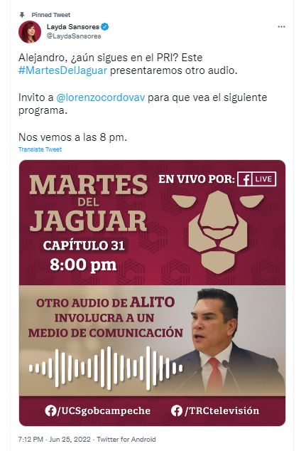 La gobernadora de Campeche anunció que en la próxima conversación del dirigente del PRI también se involucraría a un medio de comunicación . (Foto: captura de pantalla)
