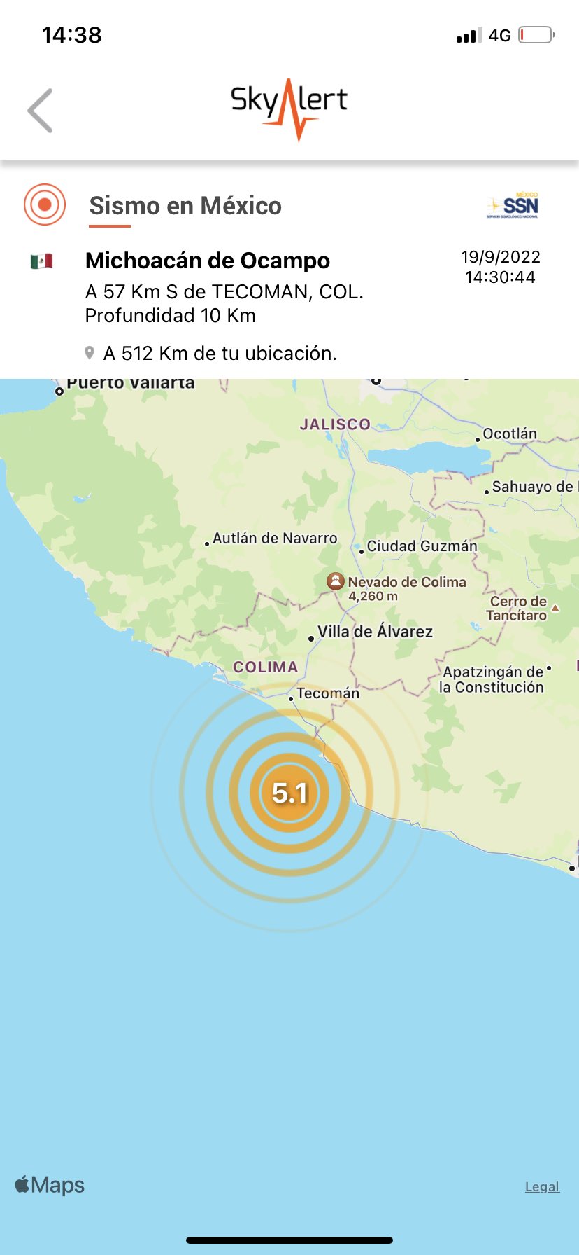SkyAlert reported a 5.1 aftershock after the magnitude 7.4 earthquake (Photo: Twitter/@SkyAlertMx)