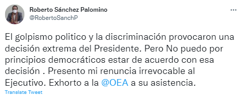 Tuit de Roberto Sánchez.