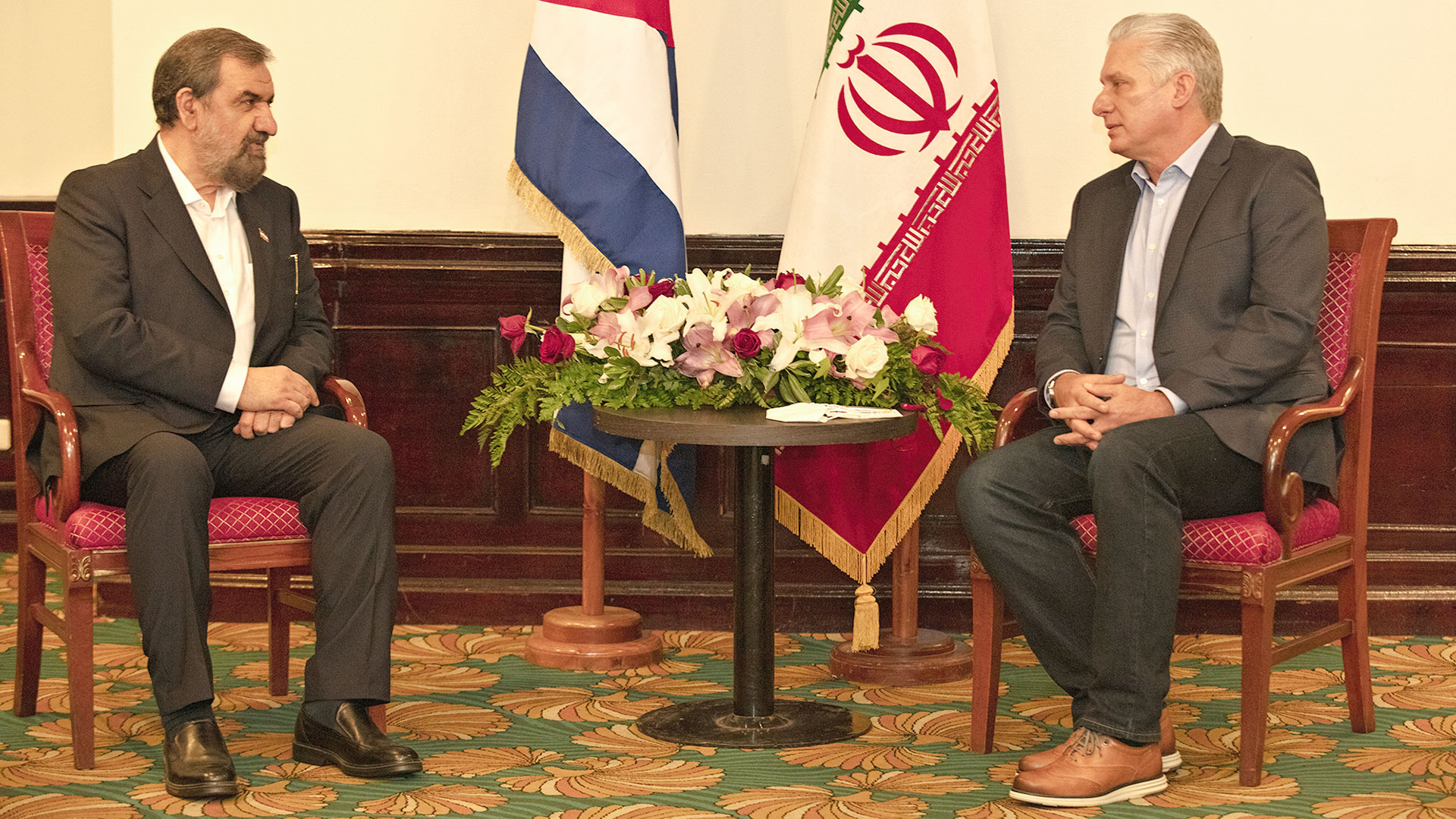 Una de las reuniones entre Rezai y el presidente cubano, Miguel Díaz Canel.