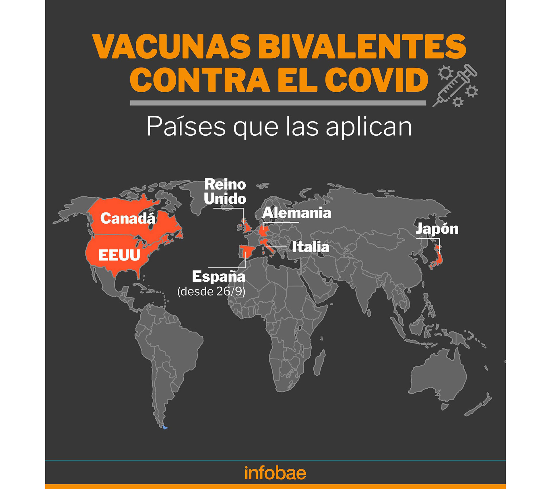 Las vacunas bivalentes empiezan a aplicarse, paulatinamente, en varios países del mundo (infografía Marcelo Regalado)