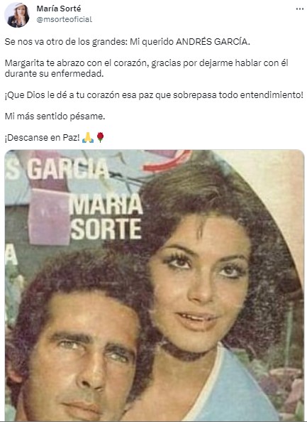 María Sorté y Andrés García actuaron juntos en la película "El Embustero", de 1985 (Twitter/@msorteoficial)