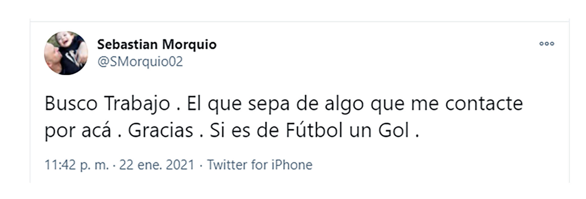 El tuit que publicó Morquio para pedir trabajo
