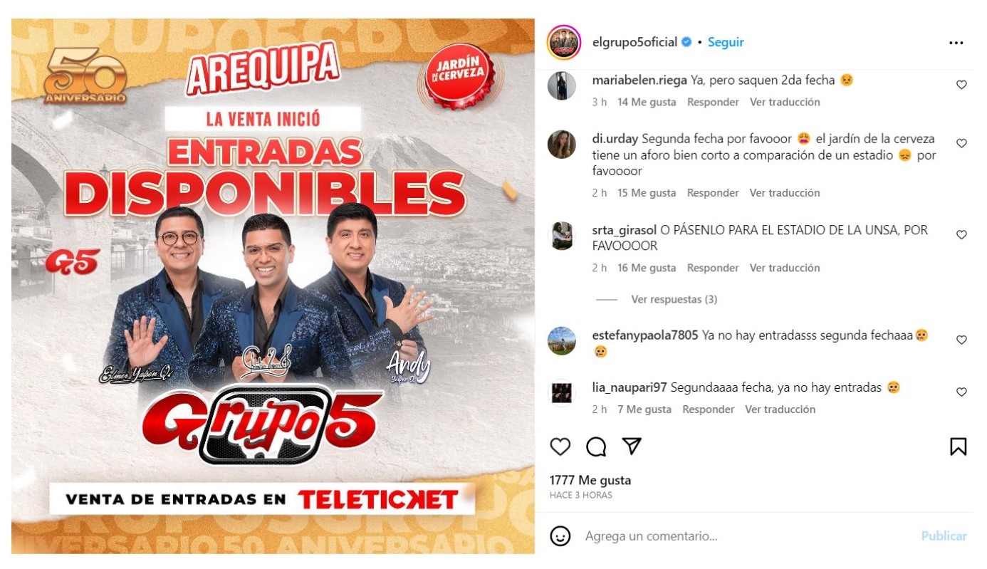 Concierto Del Grupo 5 En Arequipa Logró Sold Out En Menos De Una Hora Infobae