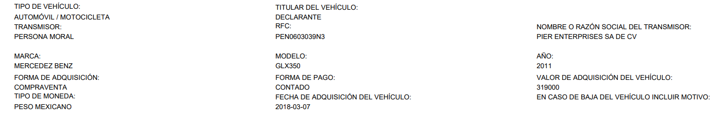 Otro Mercedes Benz para la colección (Captura de la declaración patrimonial de Ana Guevara)