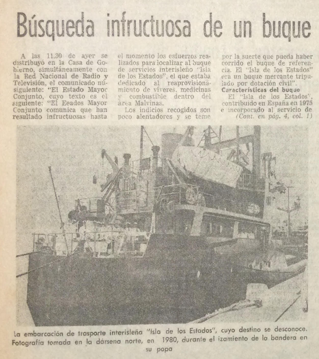 Los diarios informaban, seis días después del ataque, que continuaba la búsqueda del buque. Tapa del diario La Prensa del 16 de mayo.