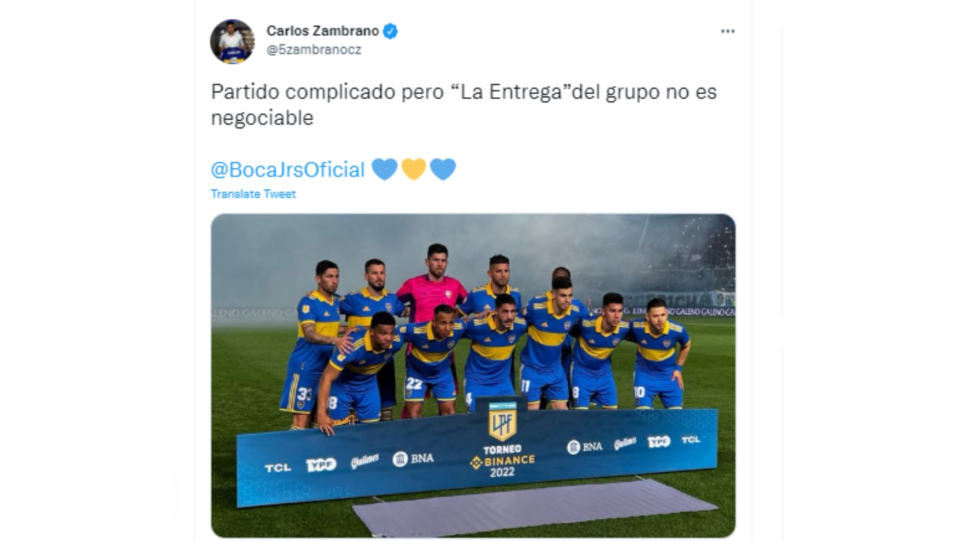 Carlos Zambrano's post after an alleged fight with Dario Benedetto.