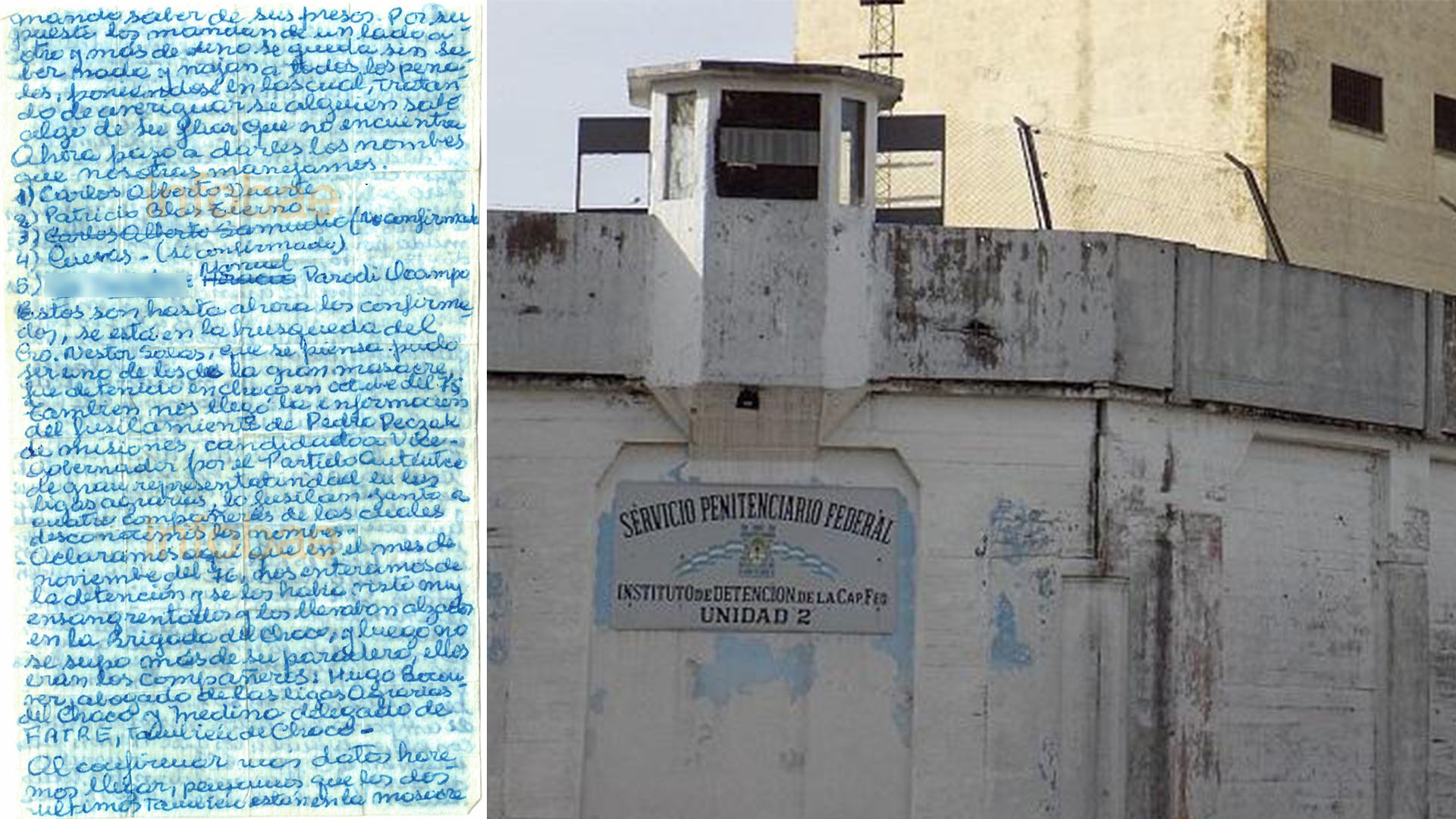 Papelito escrito a mano a comienzos de 1977 por presas políticas de la cárcel de Villa Devoto conteniendo datos sobre la represión ilegal