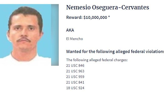 La ficha de búsqueda de Nemesio Oseguera Cervantes, "El Mencho", líder del CJNG (Foto: DEA.gov)