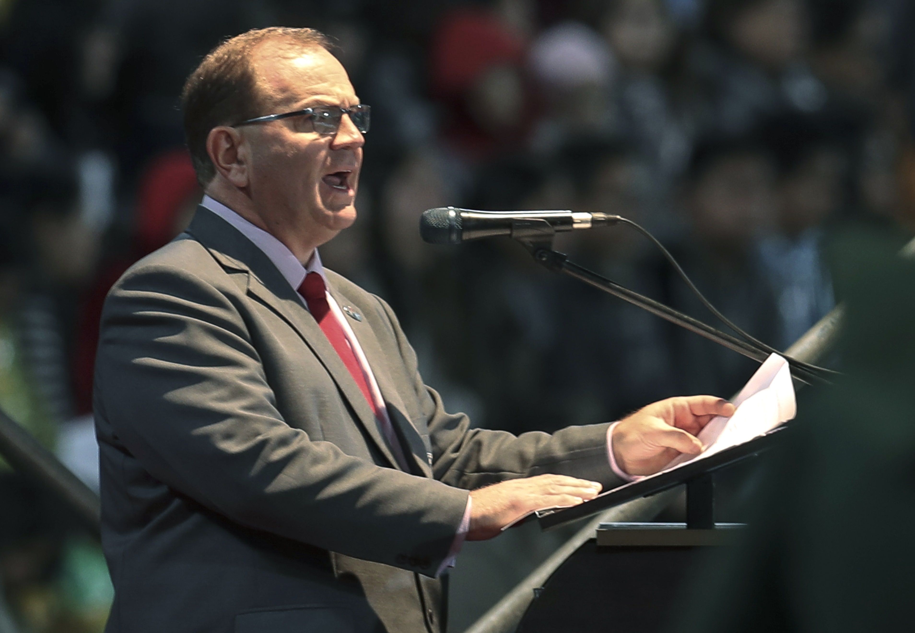 File photo of the president of the South American Sports Organization (Odesur), the Paraguayan Camilo Pérez, speaking during the closing ceremony of the South American Games on June 8, 2018 in Cochabamba (Bolivia). EFE/Martín Alipaz/File
