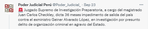 Poder Judicial dictó 36 meses de impedimento de salida del país contra Geiner Alvarado.