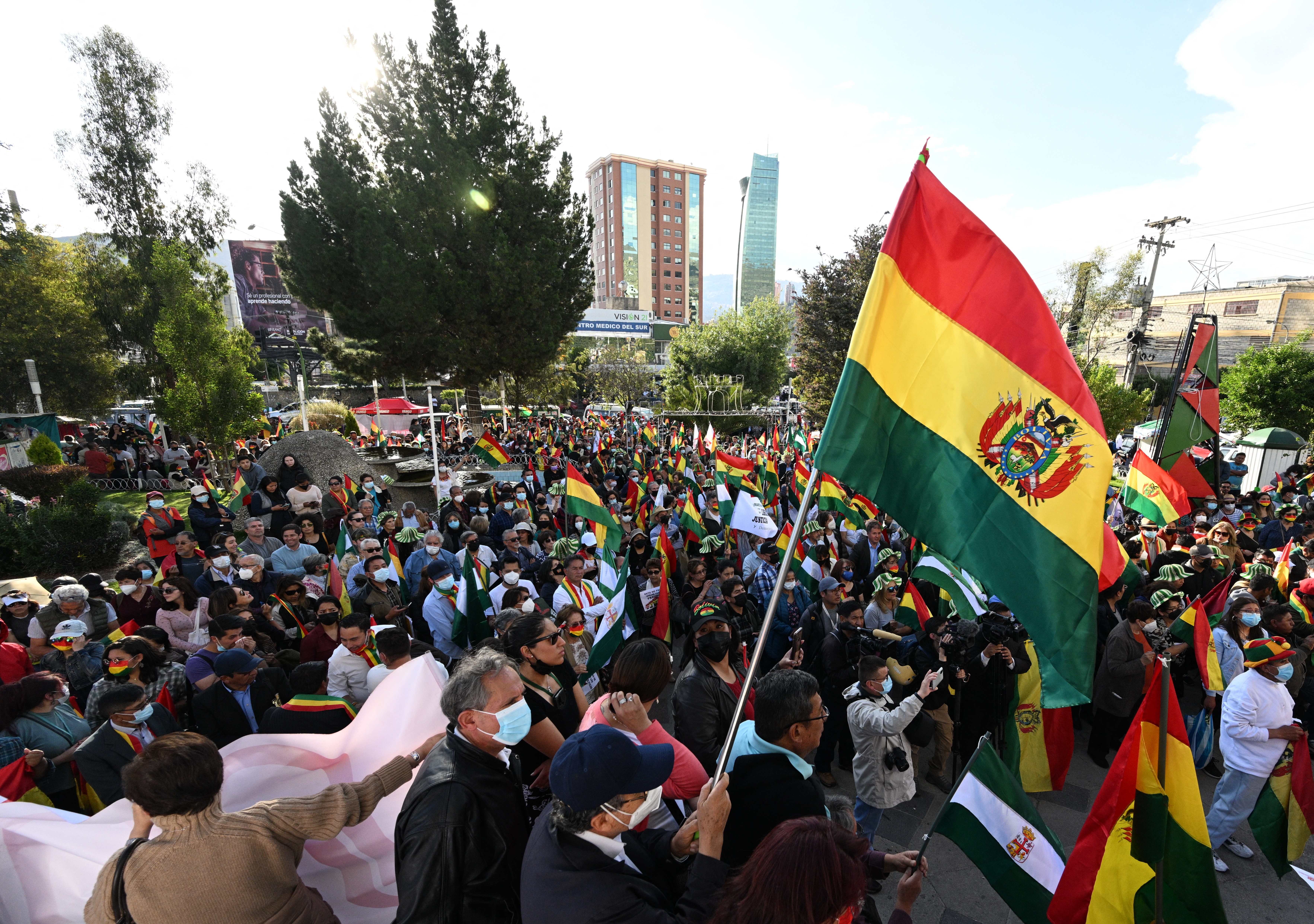 Una de las masivas protestas por la liberación de Camacho (AIZAR RALDES/AFP/Archivo)