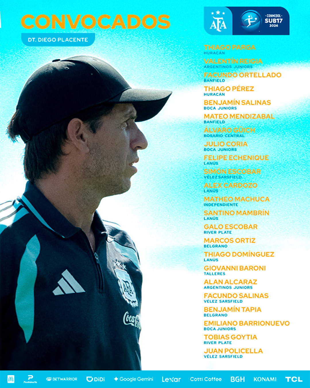 Placente dio a conocer los convocados de la Selecci&oacute;n Sub 17 para el Sudamericano: el protegido de Tevez que asoma como figura