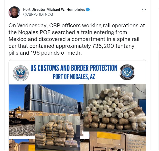 Del 16 al 18 de diciembre, agentes de la CBP interceptaron un millón de dosis de fentanilo (Foto: Twitter@CBPPortDirNOG)