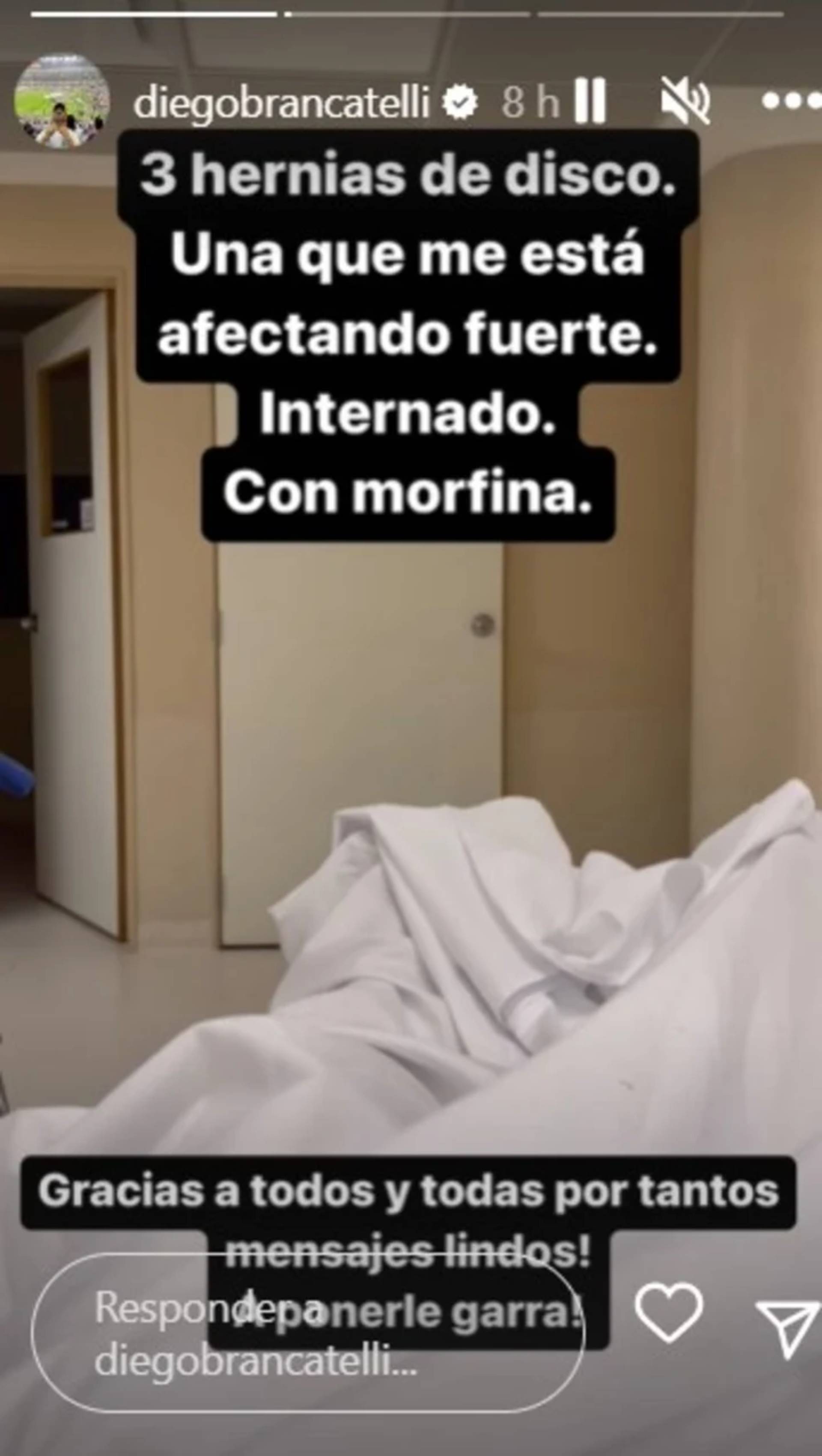 Diego Brancatelli fue internado (Instagram) 