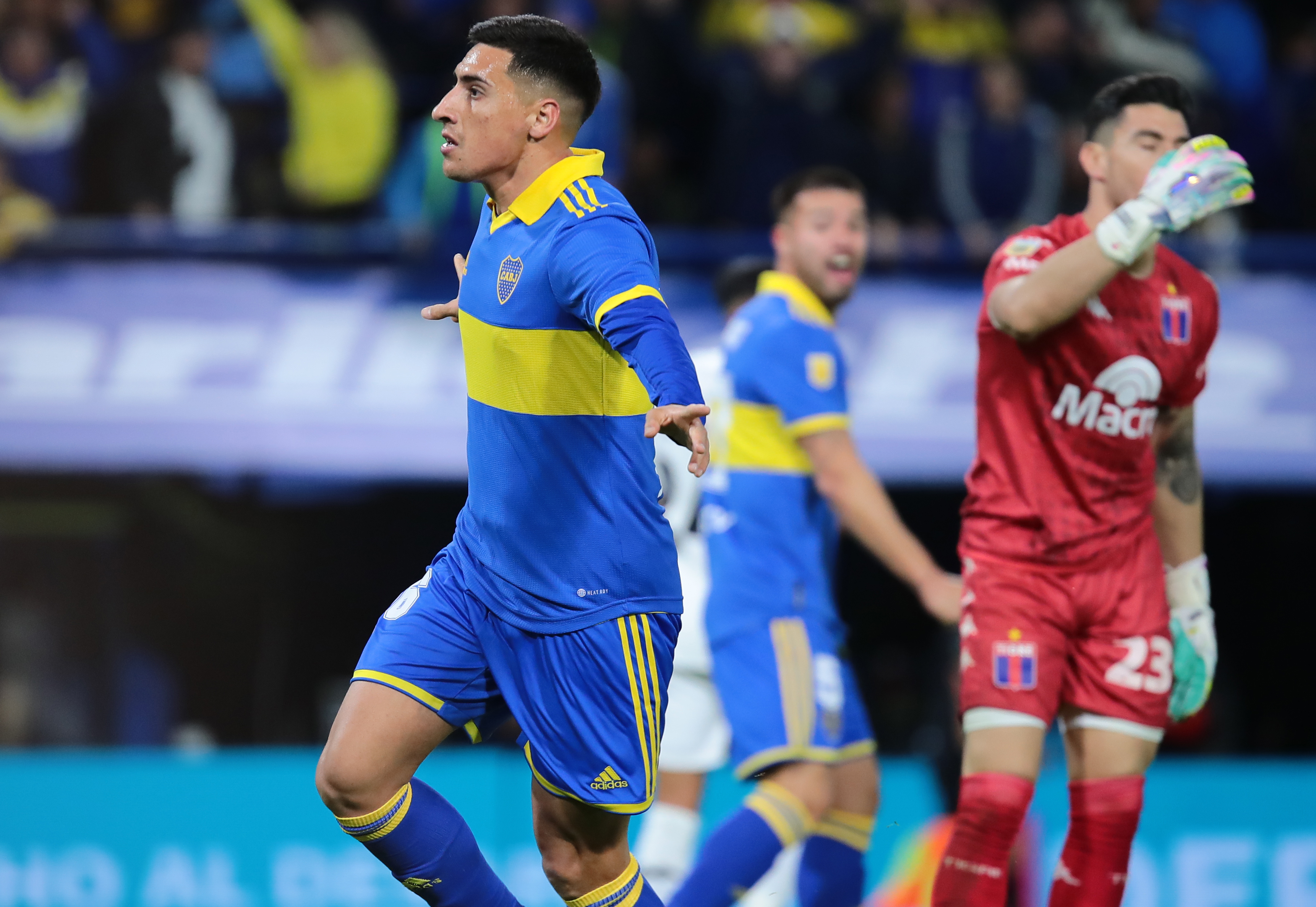 Miguel Merentiel marcó el único gol del partido entre Boca y Tigre (Fotobaires)