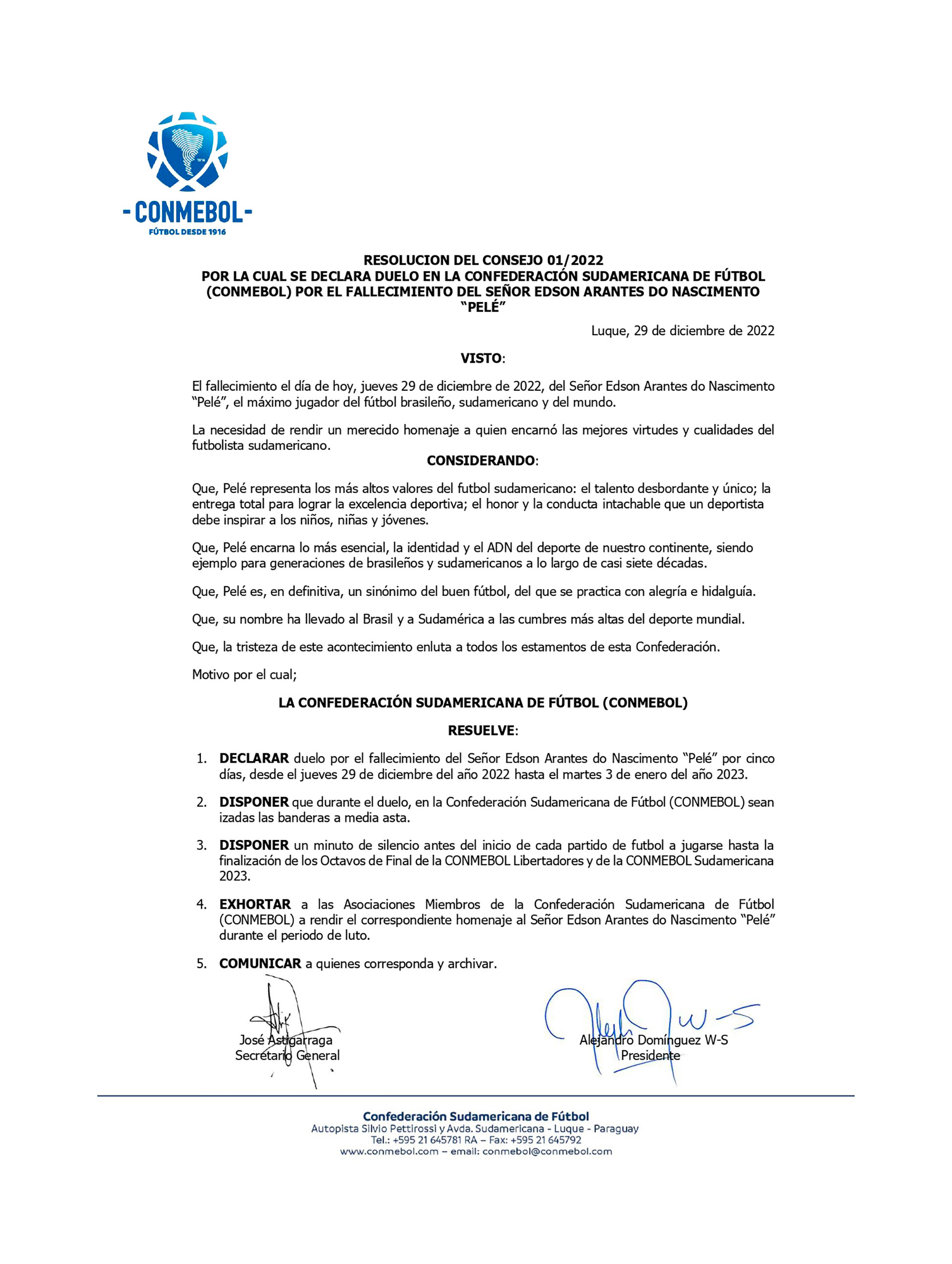 La resolución del Consejo de la Conmebol, publicada el pasado 29 de diciembre