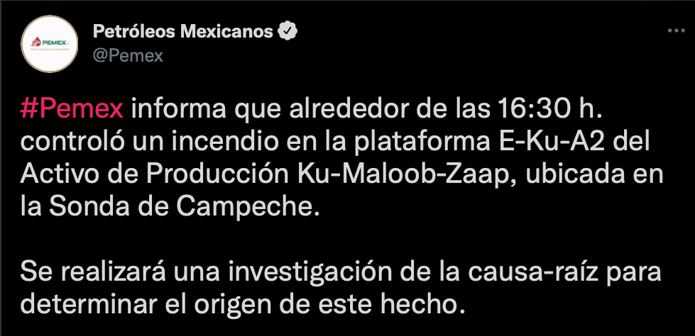 El incidente se dio en la plataforma Ku-Maloob-Zaap (Foto: Twitter/@Pemex)