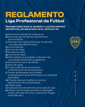 Boca Juniors compartió el reglamento de la Liga Profesional de Fútbol en los estadios