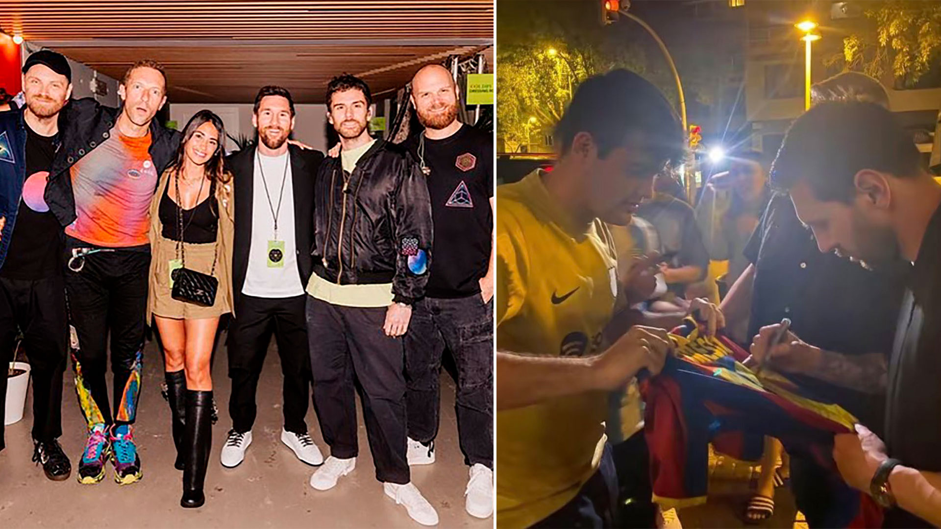 La noche de Antonela Roccuzzo y Lionel Messi tras ver a Coldplay: foto con la banda y el gesto con un fanático del Barcelona