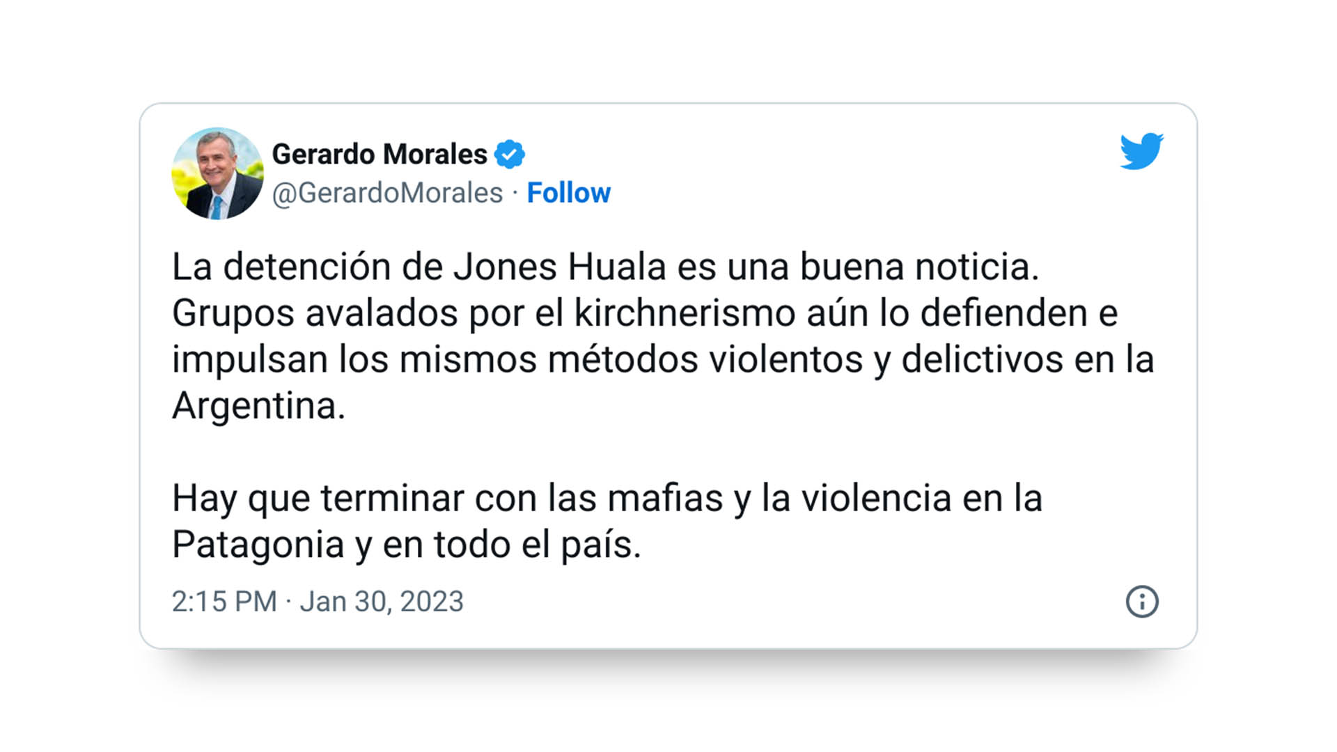 Gerardo Morales calificó la detención de Hualas como "una buena noticia"