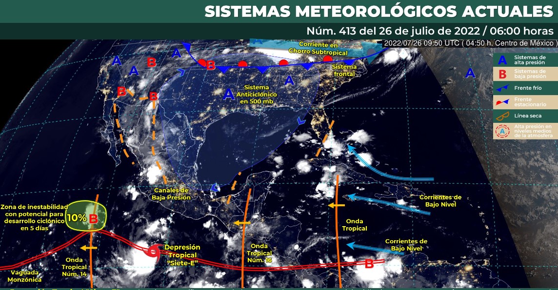 Clima en México para el 26 de julio de 2022. Foto: CONAGUA Clima