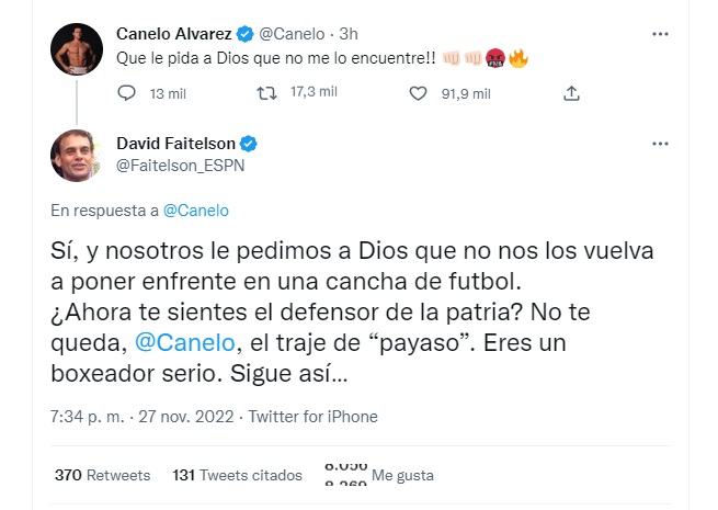 Canelo Álvarez discutió con Faitelson por Messi (Twitter/ @Faitelson_ESPN)