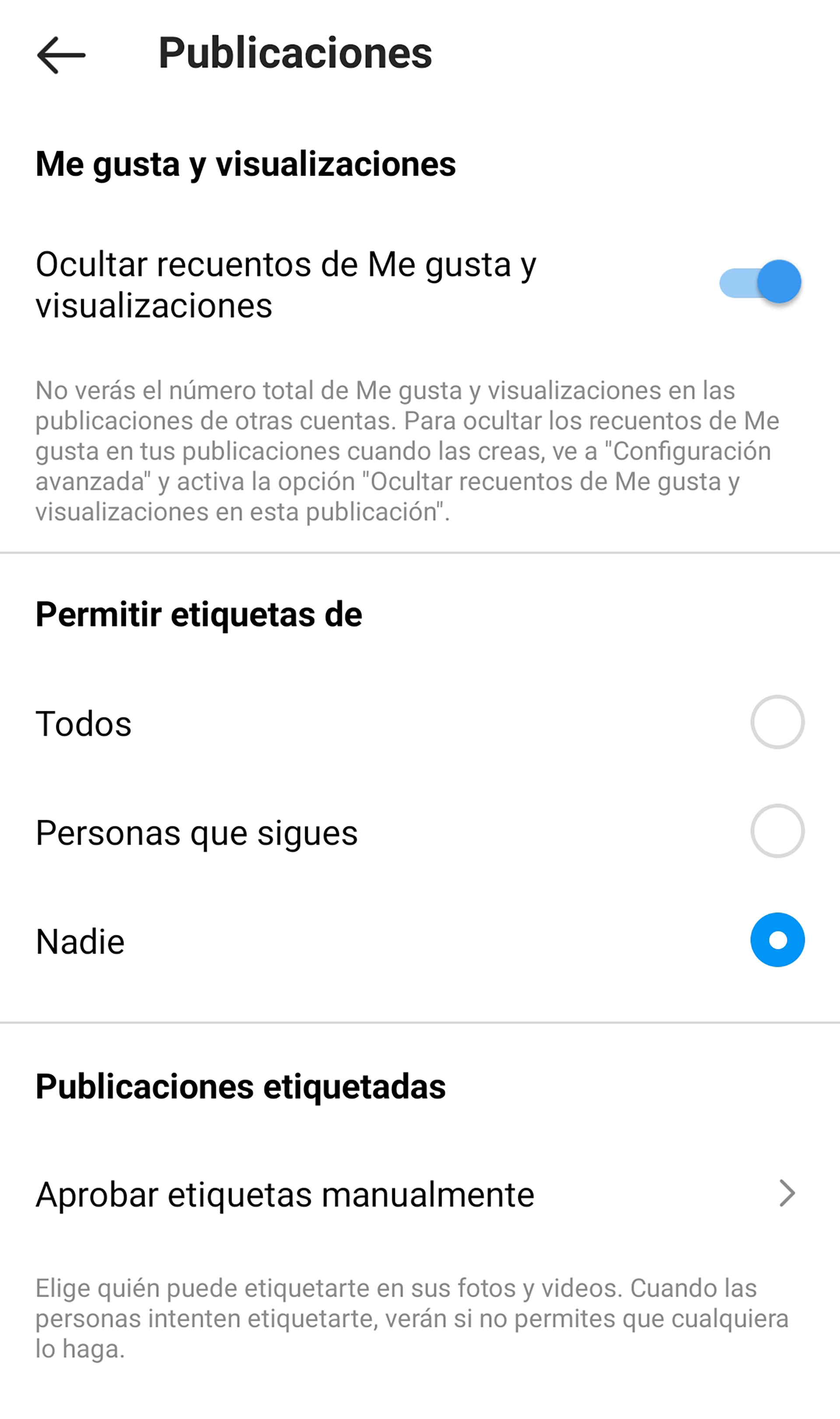 La opción “Ocultar recuento de Me gusta" permite no ver los likes de las otras personas en Instagram, hay que ir a la configuración del perfil/Privacidad/Publicaciones