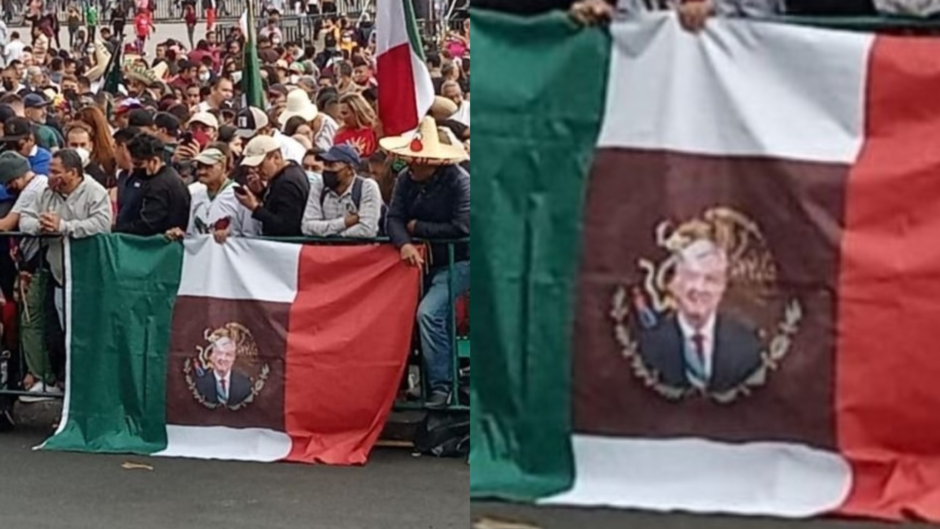 Tras la bandera con colores de Morena, apareció una con la cara de AMLO en  el Zócalo - Infobae