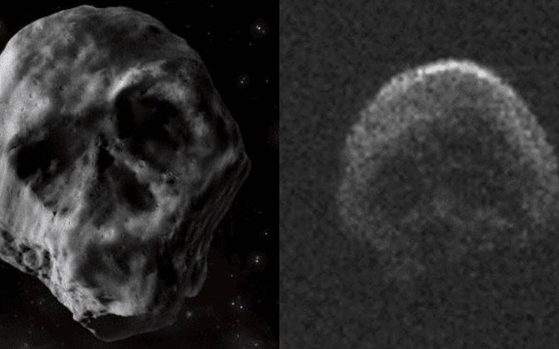Asteroide calavera que nos visitó 2 veces la anterior década. La primera imagen es un render de cómo se vería el asteroide en alta definición. La segunda imagen es la original tomada por la lente del telescopio VLT