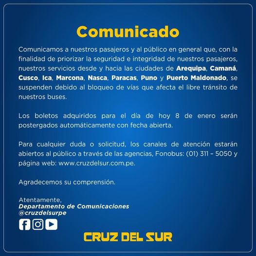 Comunicado de Cruz del Sur.