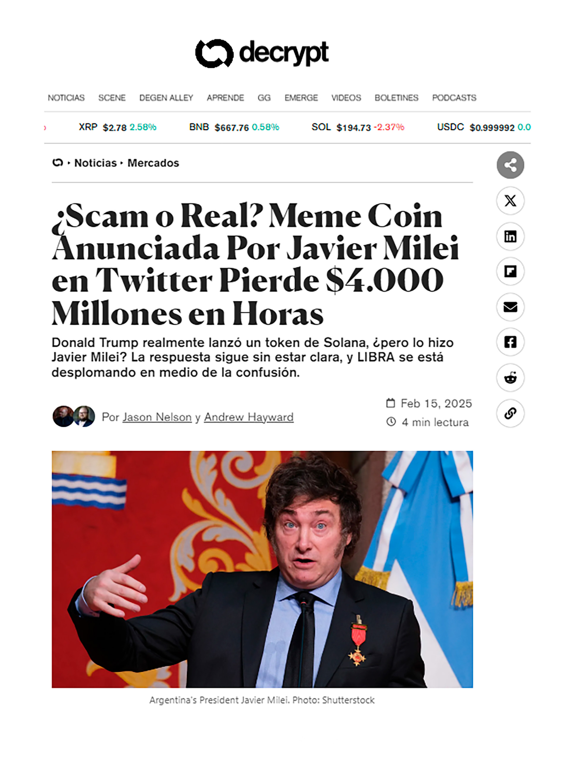 Así reaccionó la prensa internacional a la promoción de una criptomoneda  que hizo el presidente Javier Milei - Infobae