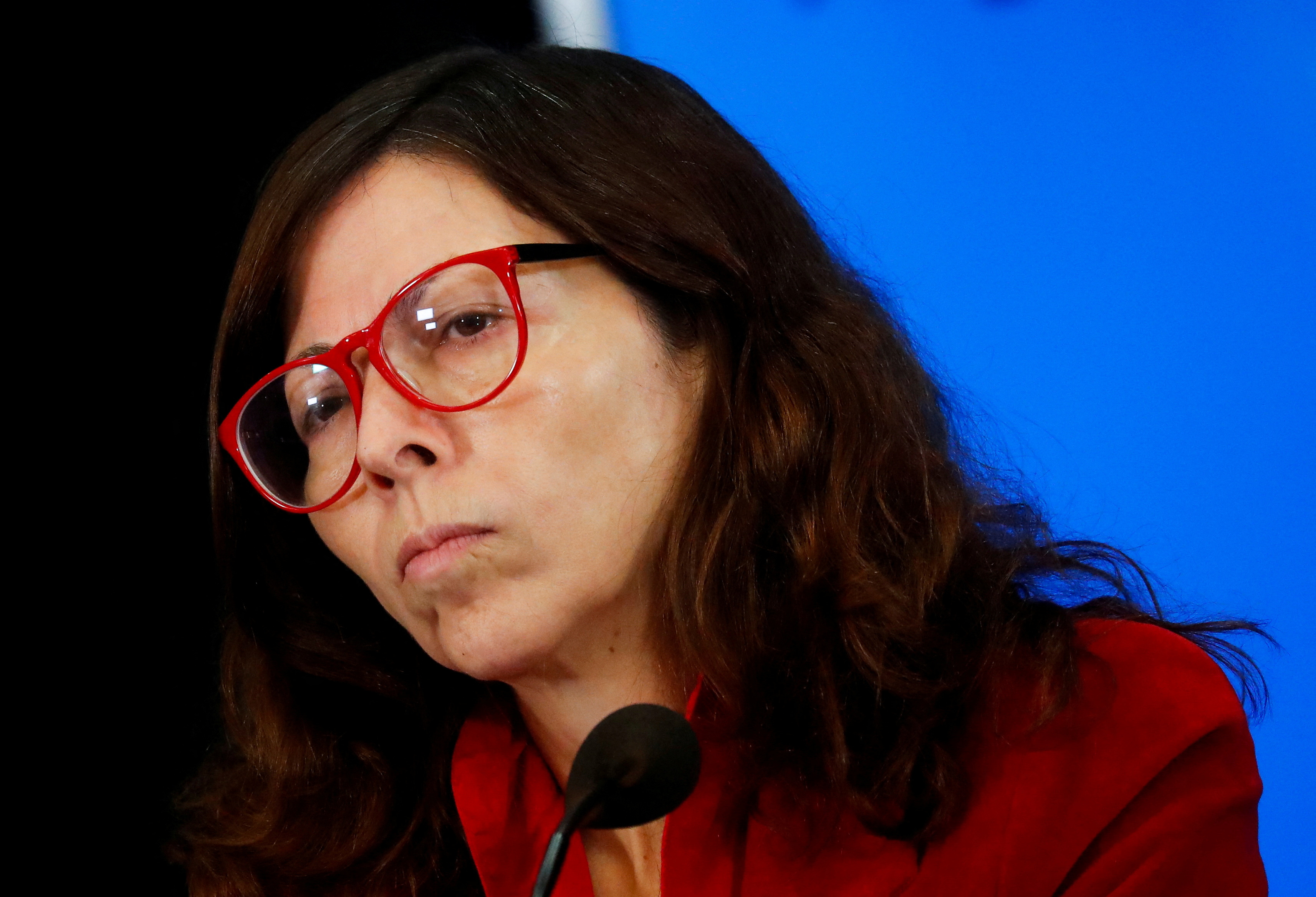 FILE PHOTO: Argentina's new Economy Minister Silvina Batakis looks on during a news conference at the Economy Ministry, in Buenos Aires, Argentina, July 11, 2022. REUTERS/Agustin Marcarian/File Photo