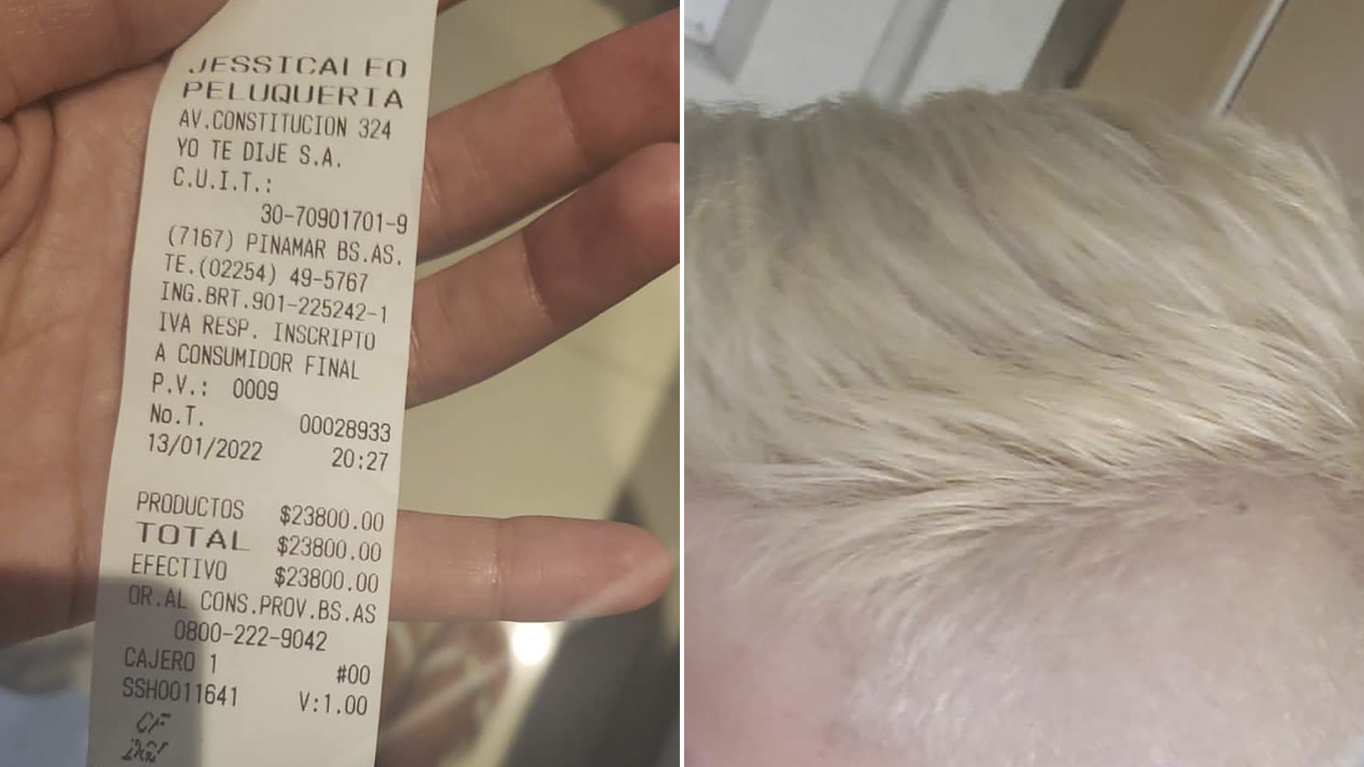 El ticket de la peluquería y el resultado del trabajo realizado