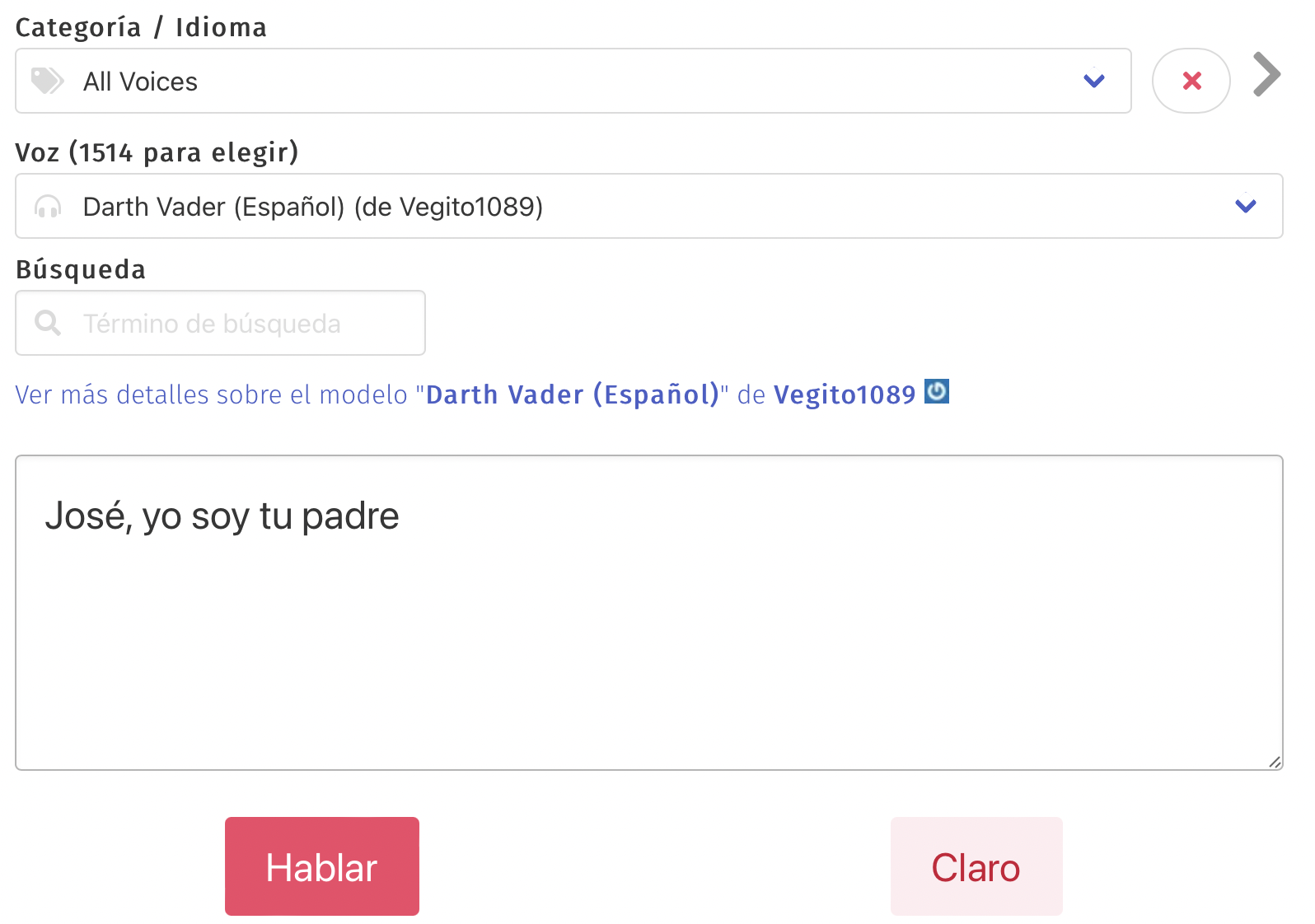 Voz de Darth Vader en Fake You. (foto: Fake You)
