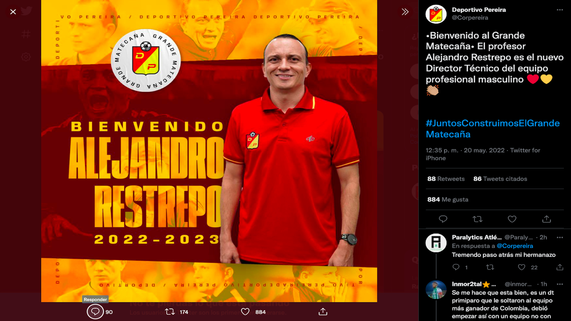 Alejandro Restrepo firmó contrato por un año con Deportivo Pereira / (Twitter: @Corpereira)