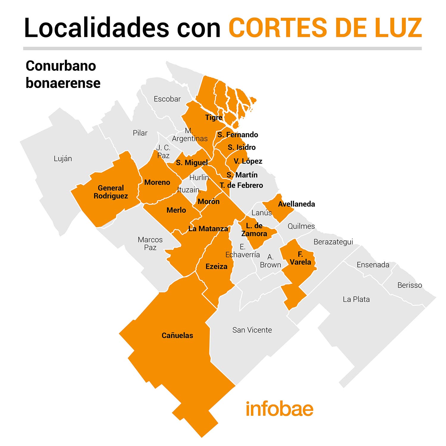 Mapas cortes de luz registrados esta tarde en provincia (Infografía Marcelo Regalado)