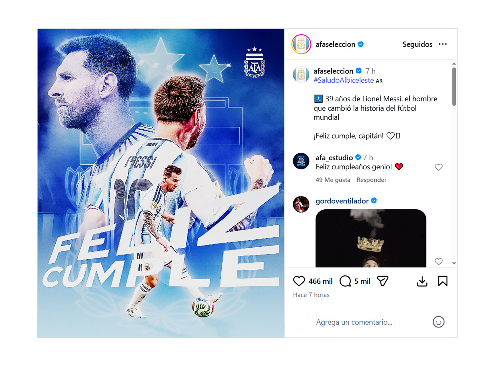 La publicaci&oacute;n de Lionel Messi por su cumplea&ntilde;os n&uacute;mero 39 a&ntilde;os que recorre el mundo