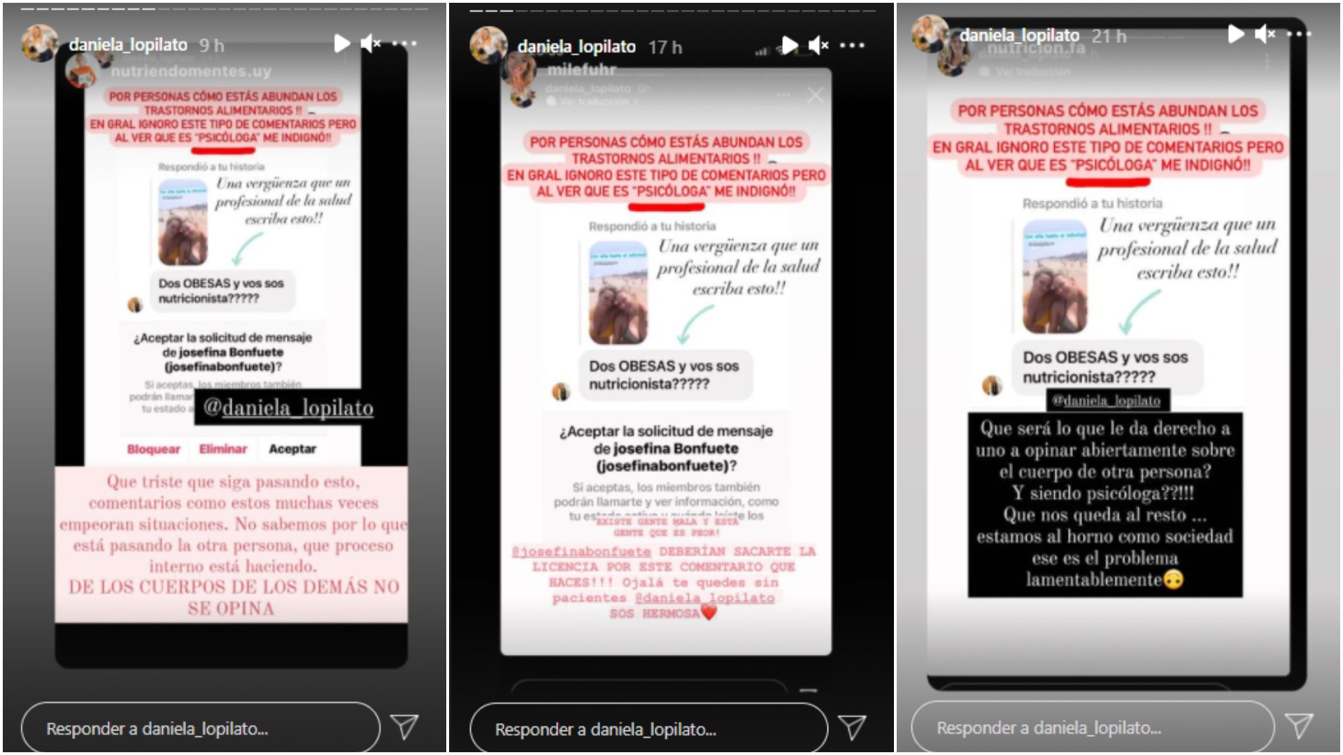 Algunos de los mensajes de apoyo que recibió Daniela Lopilato